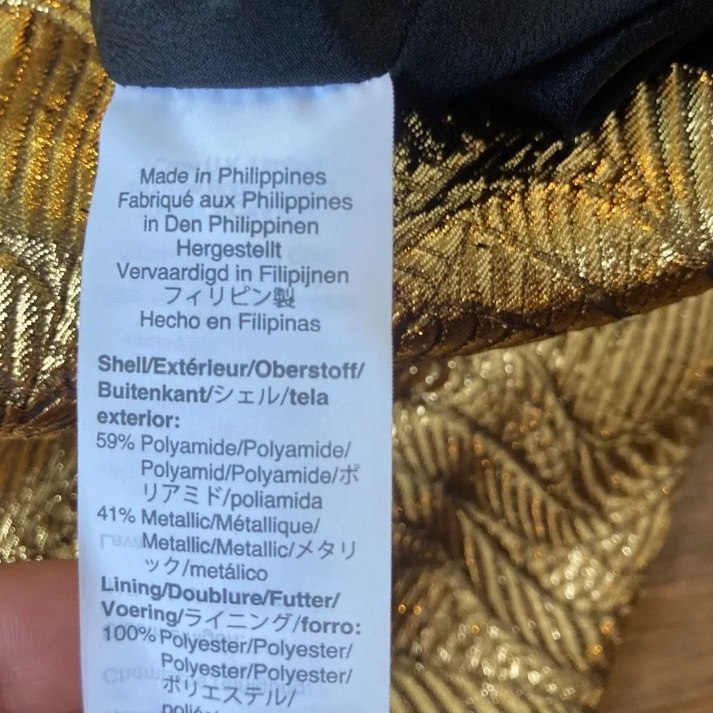 J.Crew Collection 2 Petite Raised Gold Metallic Leaf Print Jacquard Pencil Skirt
